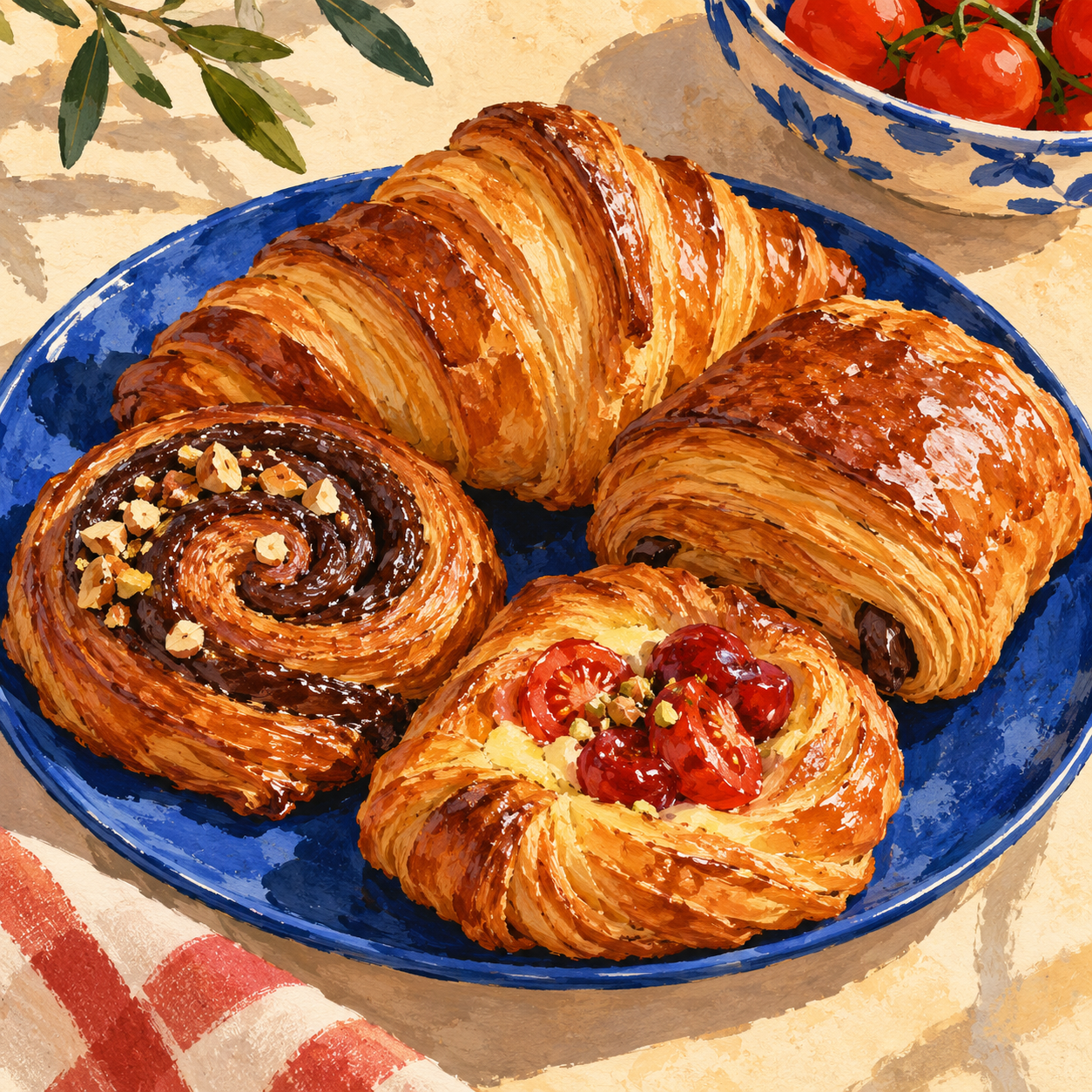 Ilustración de croissants y bollería